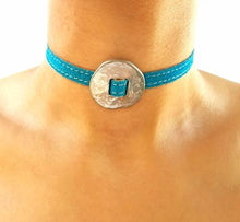 Load image into Gallery viewer, BOLD Reversible suede Bracelet &amp; Choker Plate - Turquoise/Beige - No Memo
